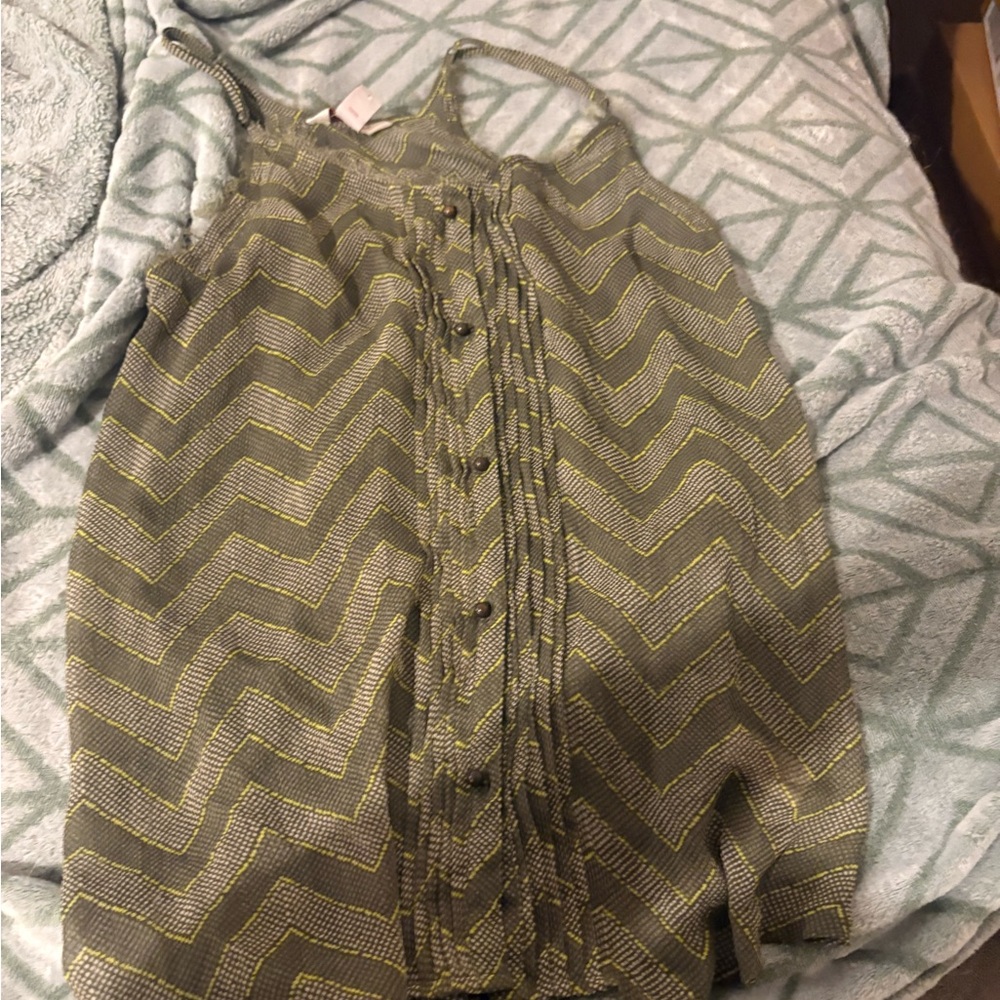 Green and Yellow Chevron Button-Up Top
